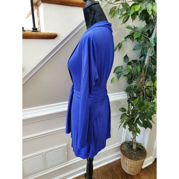 Romantic Hut Women's Solid Blue Polyester V-Neck Long Sleeve Knee Length Dress M - Picture 7 of 11
